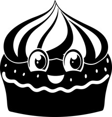 Cute dessert character with smiling face and glasses, featuring swirled frosting