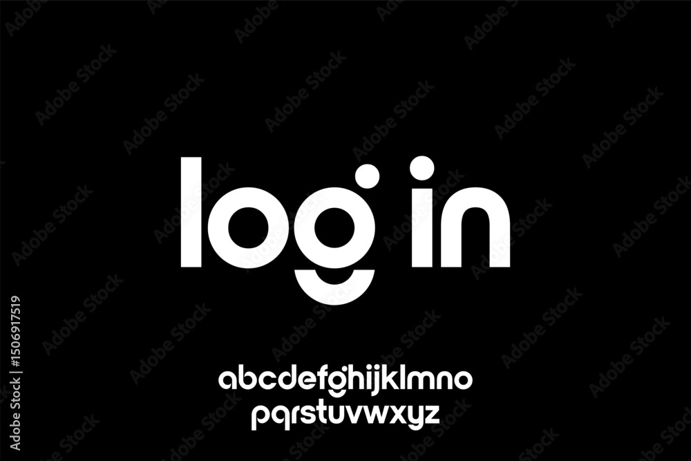 Fototapete word log in . modern minimalist geometric circular font with rounded edges.
