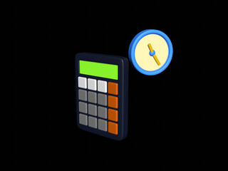 Counting money. Financial management. Counting the budget, cash savings, taxes. Calculator and coins, percentages. Isolated 3d object on a transparent background