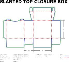 Slanted top closure box packaging template design diagram