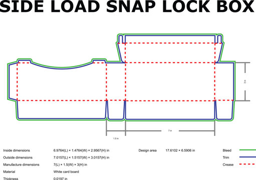 Side load snap lock box packaging template design diagram
