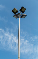 Solar Powered Street Lamp Against Blue Sky Modern Renewable Energy Lighting
