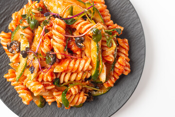 Fusilli Salad on White Background
