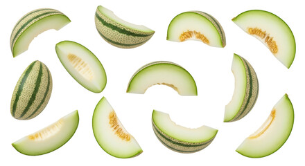 Isolated Collection of Fresh Cantaloupe Melon Slices