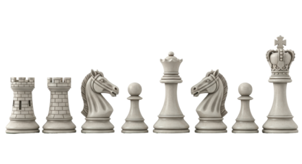 Isolated Chess Set with Intricately Designed White Pieces