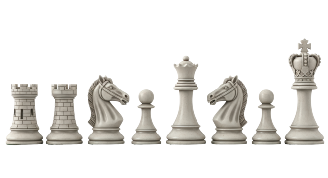 Isolated Chess Set with Intricately Designed White Pieces