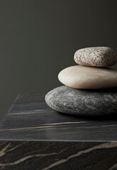 Stacked Stones on Marble Table Still Life