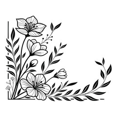 Line art floral frame with tall blooming plants