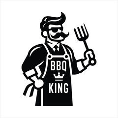 Obraz premium BBQ King chef logo with grill tools vector illustration