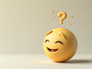 Confused and Happy Yellow 3D Emoji with a Question Mark Floating Above its Head on a Light Background