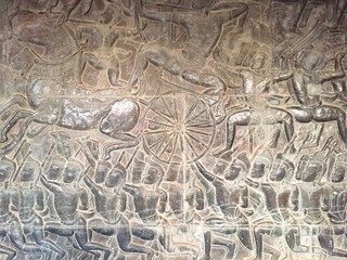 Epic Khmer Battle Carving with Chariot
