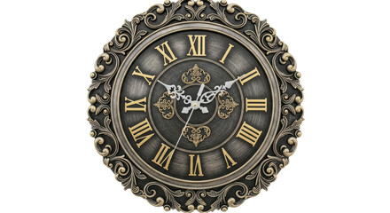Isolated Ornate Antique Clock with Roman Numerals