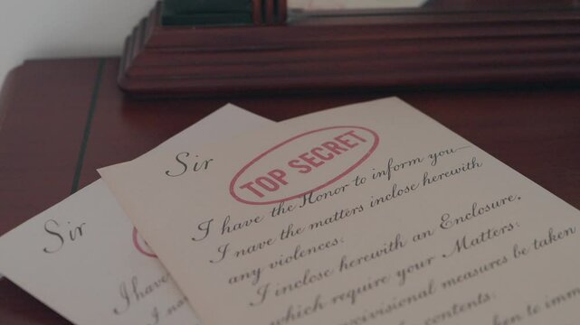 classified document being handled in vintage mystery setting
