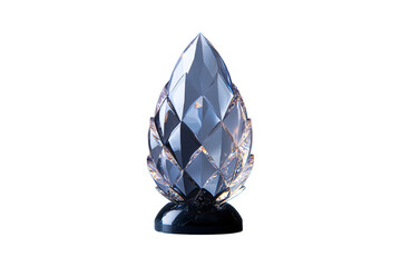 Decorative crystal pinecone-shaped award with layered facets and sparkling reflections dazzles, isolated on a transparent background