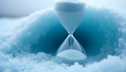 Hourglass in Snow Tunnel Symbolizing Time in Frozen Landscape