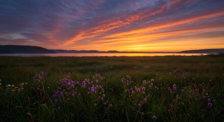 Sunset Over the Field Beautiful View 