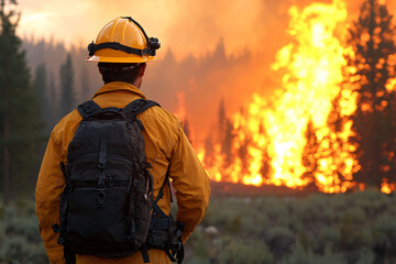 Naklejka premium Bravery and Heroism of Wildland Firefighter