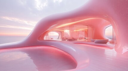 Fototapeta premium Futuristic Organic Architecture with Soft Curves and Serene Views
