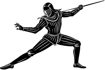 Medieval Fencing A Silhouette of a Skilled Swordsman in Action, fencing, swordsman, medieval, silhouette, powerful, visual, tournament, skill, pose, champion, picture, middle, dynamic, sports, strong,