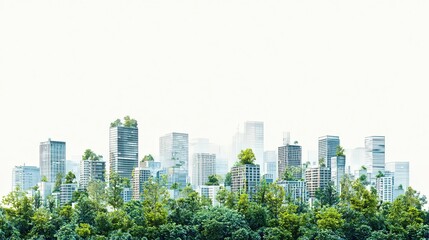 Obraz premium A Stunning City Skyline Blending Tall Buildings and Lush Green Trees Creating a Unique Urban View