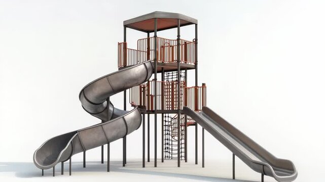 Contemporary Playground Structure Featuring Slides and Climbing Elements on a Clean Backdrop