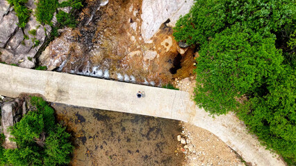 Aerial Drone Footage of a Clear Mountain Stream Flowing Through Mungyeong Countryside in Late Spring and Early Summer, Korea
