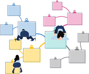 フレームワークを実施するビジネスウーマンのイラスト