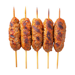 Grilled kofta kebab skewers isolated on white