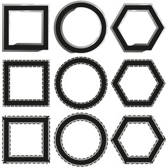 Geometric frame set. Circle square hexagon. Decorative border shapes. Vector outline collection.