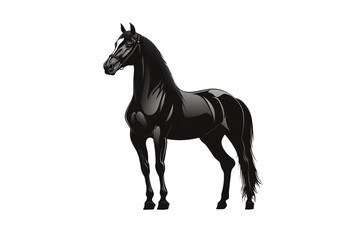 Fototapeta premium Elegant black horse standing in classic pose with refined features and proportioned build, isolated on a transparent background