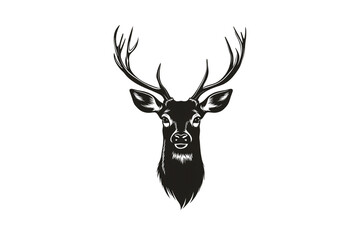 Naklejka premium Majestic deer head illustration featuring prominent branching antlers and detailed facial features in silhouette style, isolated on a transparent background