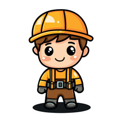 construction worker cute childish isolated vector illustration