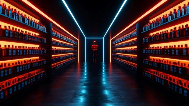 Neon Liquor Store Corridor: A Cyberpunk Bottled Dream