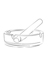 One continuous line drawing on white isolated background. Minimalism linear illustration. cigarette, ashtray, ash, smoke, addiction, danger, smoking issues, burning, carcinogen
