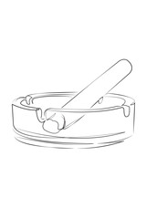One continuous line drawing on white isolated background. Minimalism linear illustration. cigarette, ashtray, ash, smoke, addiction, danger, smoking issues, burning, carcinogen