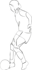 One continuous line drawing on white isolated background. Minimalism linear illustration. islam, soccer player, sport, ball, muslim, girl, game, team, play