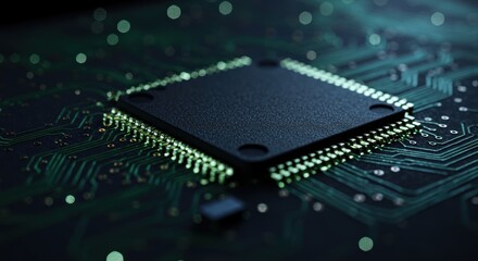 Computer Chip on Circuit Board Close Up