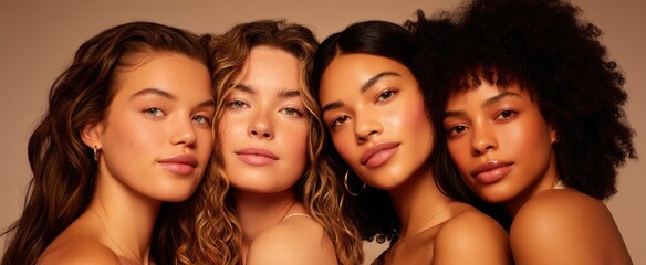 Obraz premium The diverse group of young women celebrating beauty and friendship in an elegant portrait.