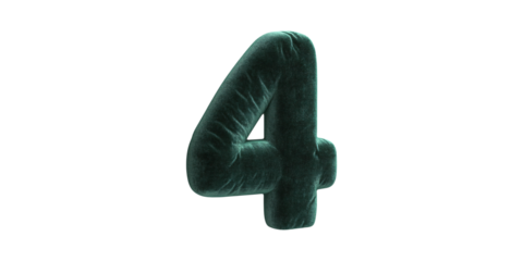 Plush green number 4 isolated on transparent background