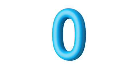 Blue number zero isolated on transparent background
