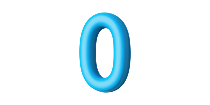 Blue number zero isolated on transparent background