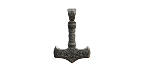 Ornate Viking Hammer Pendant. Symbol Of Norse Mythology And Strength Isolated On Transparent Background