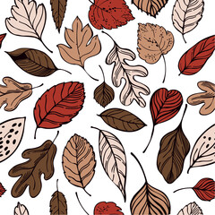 Vector seamless pattern with hand-drawn autumn leaves.