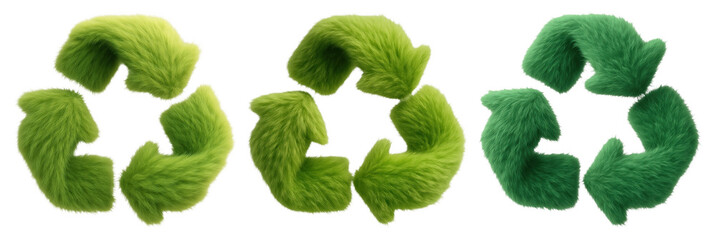 Fototapeta na wymiar PNG Furry green recycling symbols, element set on transparent background