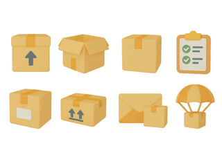 Set of 3d vector icons of boxes and parcels on white background
Vector 3d icons