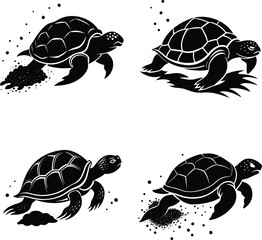 Sea turtle silhouette illustration collection of turtle designs on white background
