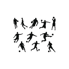 football players silhouettes, Silhouettes of Basketball and Soccer Players in Action, set of silhouettes of people playing in action,