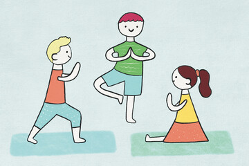 Illustration of children practicing yoga and mindfulness