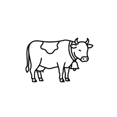 Fototapeta premium Simple Line Drawing of a Cow with Bell Farm Animal Illustration