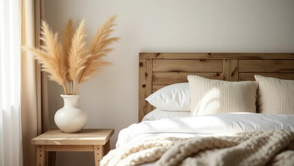 Comfortable luxury hotel bedroom interior with bed, pillows, and modern furniture for rest and travel